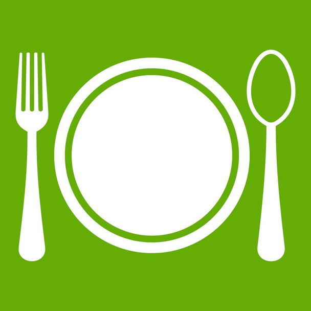 Place setting with plate,spoon and fork icon green - Wektor, obraz