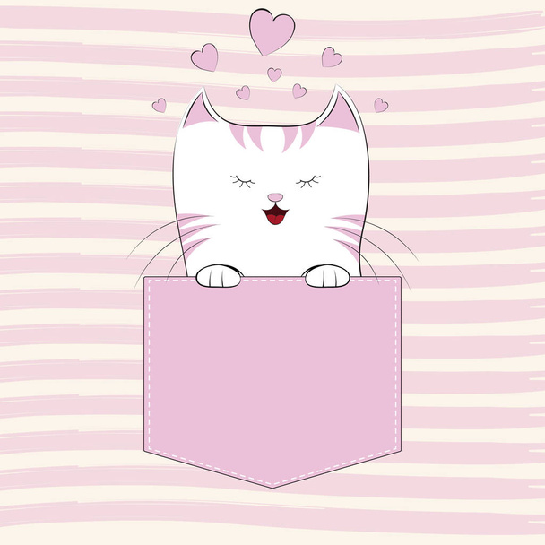 Cute cat girl in the pocket, Greeting card.  - Vecteur, image