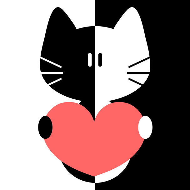 Romantic illustration with cute little kitty - Vektor, Bild