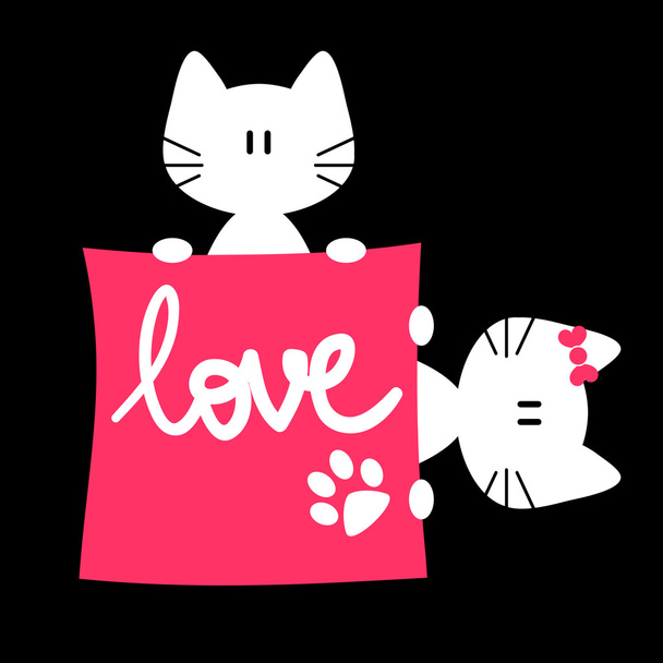 Romantic illustration of two kittens - Vector, Image