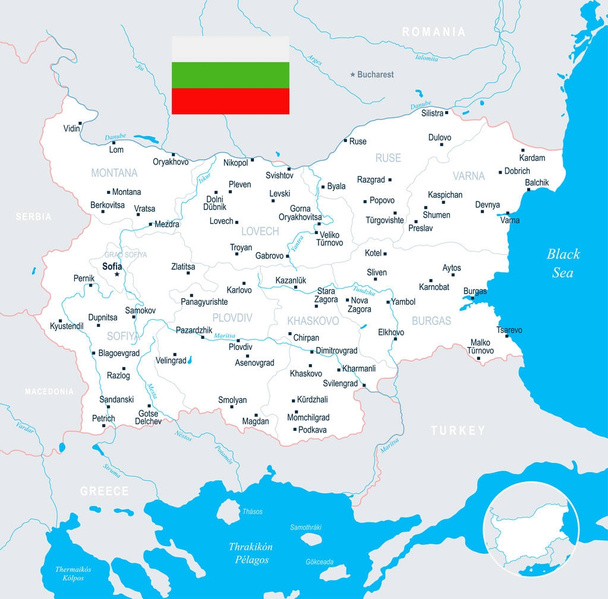 Bulgarienkarte - detaillierte Vektorillustration - Vektor, Bild