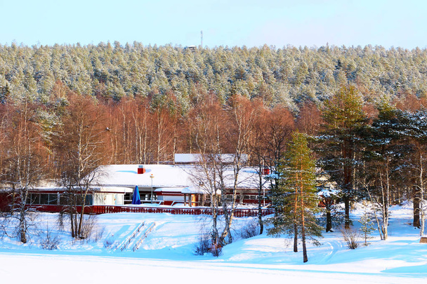Cottage house in forest in winter Rovaniemi - Photo, Image