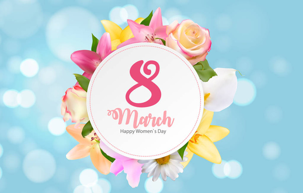 Posztert Happy női világnapja március 8 virágos üdvözlés c - Vektor, kép