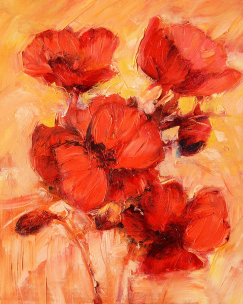 poppy flowers handmade oil painting on canvas - Photo, Image