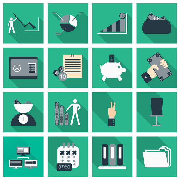 Set of business simple icons. Economic concept in flat style with long shadow - Vector, Image