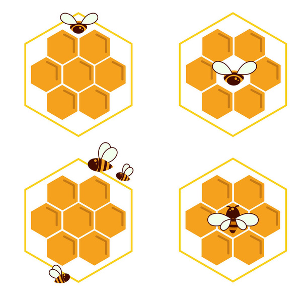 Set of honeycomb and bee sketch icons. Logo vector - Vector, Image