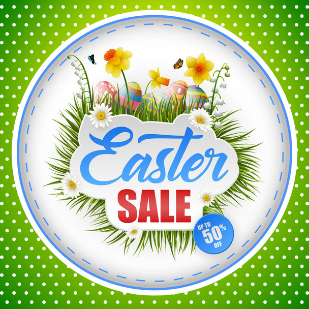 Felice Pasqua banner di vendita su sfondo verde
 - Vettoriali, immagini