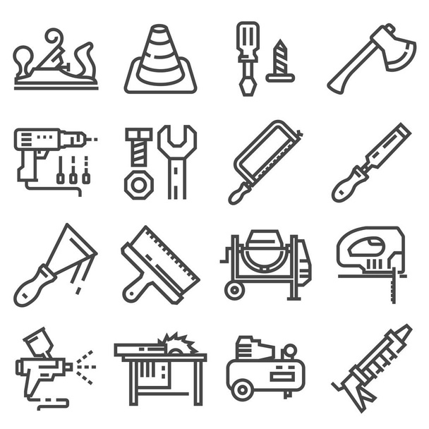 Vector Set of Modern Thin Outline Construction Working Tools and Industrial Items. - Vector, Image