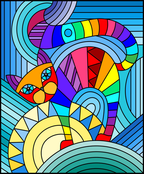 Kuvitus lasimaalauksia tyyliin abstrakti geometrinen kissa
 - Vektori, kuva