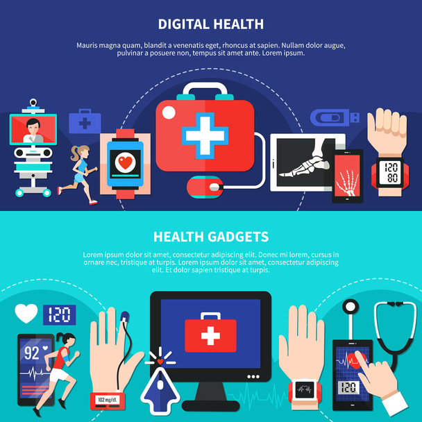 Digital Health Gadgets Flat Banners - Vector, Image