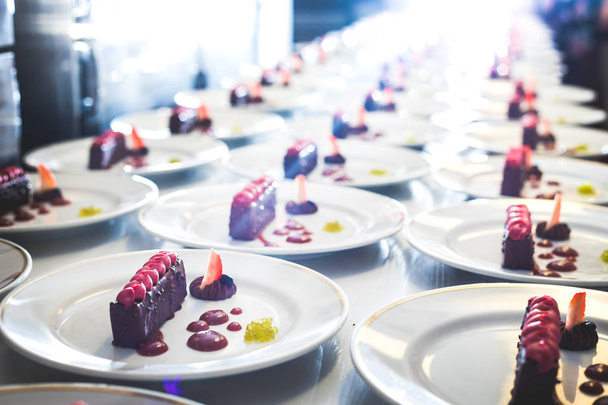 Plates with served desserts - 写真・画像