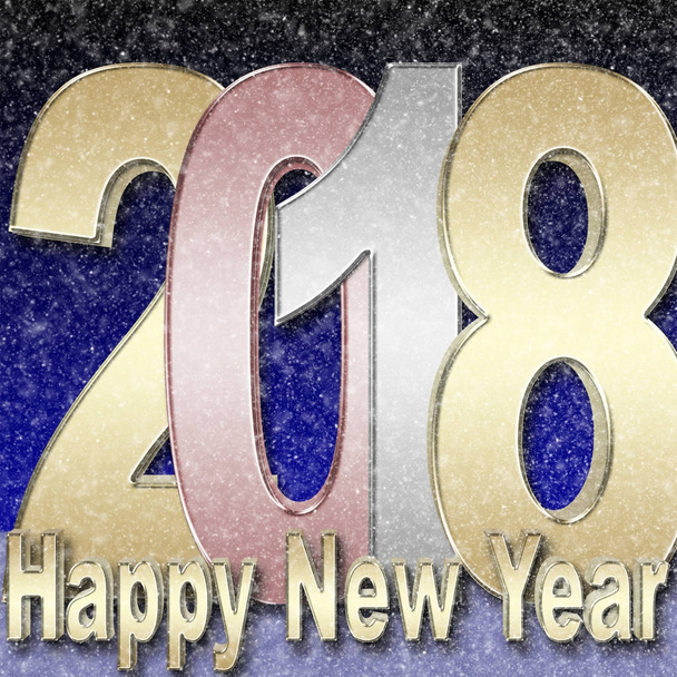 Aktienillustration - Schnee, goldenes frohes neues Jahr, goldenes 2018, 3D-Illustration, Gradient blauer Hintergrund. - Foto, Bild
