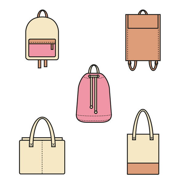 Set of Line art color bags, fashion concept illustration - Vektör, Görsel