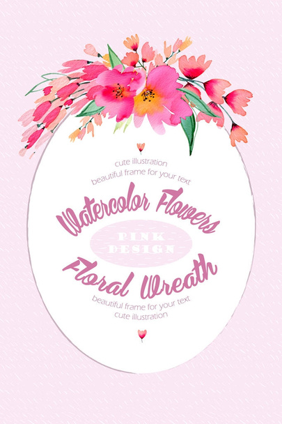 Fondo de acuarela con una linda composición de flores rosadas. Utilizar como tarjeta de felicitación para cualquier día festivo o como invitación a cualquier evento
. - Foto, Imagen
