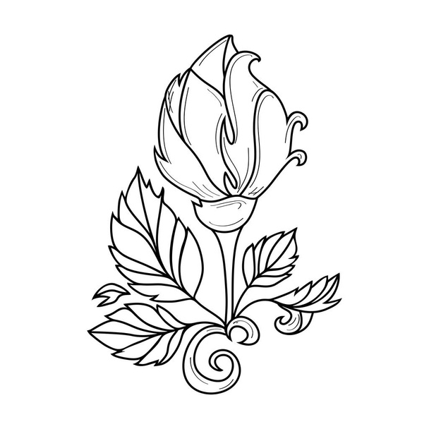 vector hand drawn sketch rose with leaves - Вектор,изображение