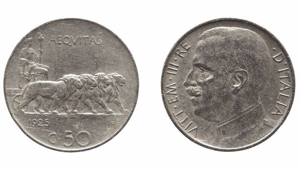 Παλιά Ιταλική λίρα με Vittorio Emanuele Iii βασιλιά απομονωθεί σε λευκό - Φωτογραφία, εικόνα