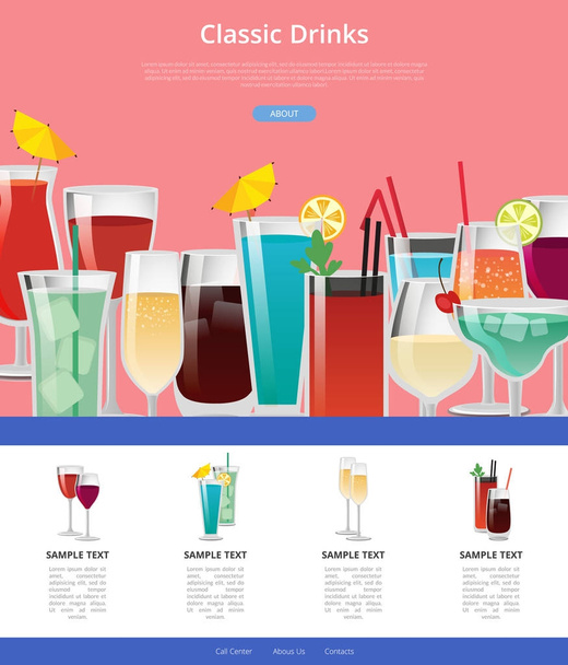 Classic Drinks Web Poster with Samples of Alcohol - Vector, Imagen