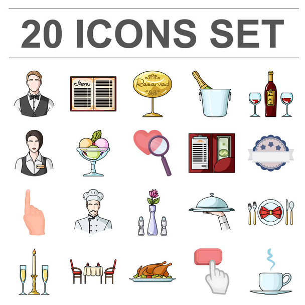 Restaurant and bar cartoon icons in set collection for design. Pleasure, food and alcohol vector symbol stock web illustration. - Vector, Image