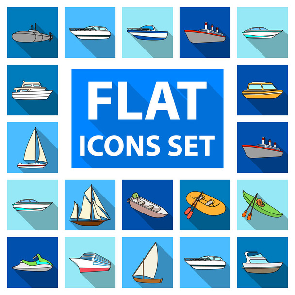 Water and sea transport flat icons in set collection for design. A variety of boats and ships vector symbol stock web illustration. - Vector, Image