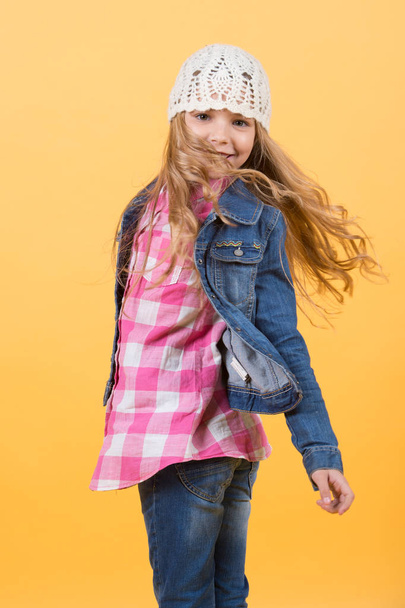 Child model smile with long blond hair - Fotoğraf, Görsel