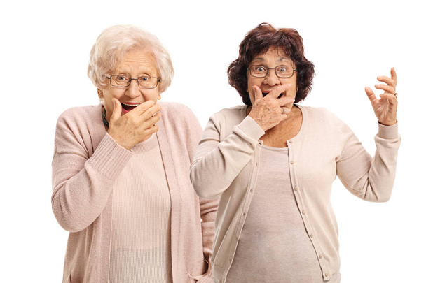 Two elderly women gesturing surprise - Foto, Bild