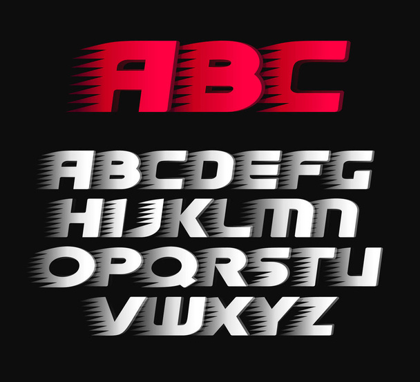 Sport vector fuente. Alfabeto negrita letras cursivas, símbolos blancos y rojos
. - Vector, imagen