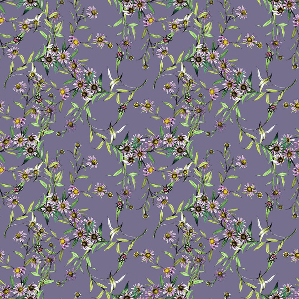 Watercolor hand drawn seamless pattern with beautiful flowers and colorful birds on white background. - Foto, afbeelding