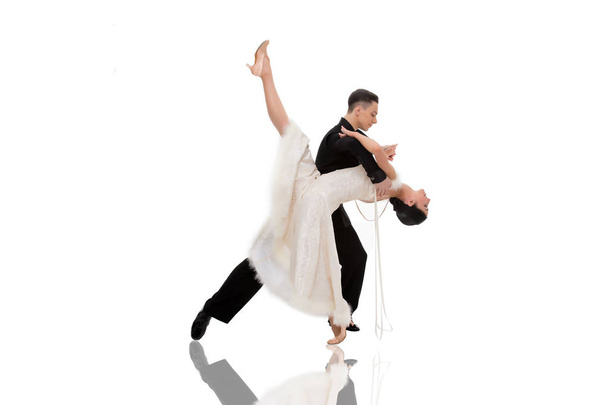 dance ballroom couple in a dance pose isolated on white background - 写真・画像