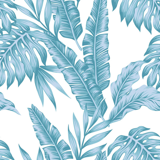 Tropical leaves cold color seamless - Vector, afbeelding