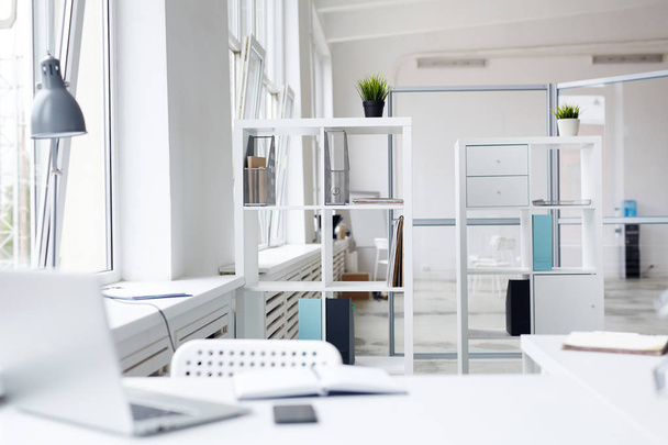 Empty office interior with shelves and workplace of specialist - 写真・画像