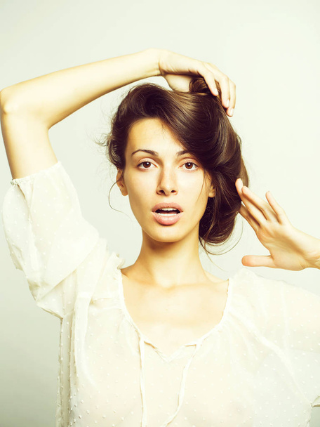 pretty stylish girl with brunette hair - Foto, Imagen