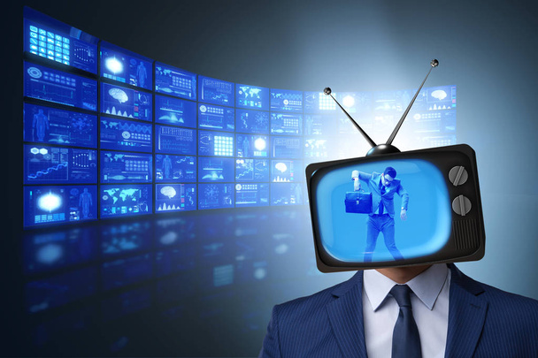 Man with television head in tv addiction concept - Photo, Image