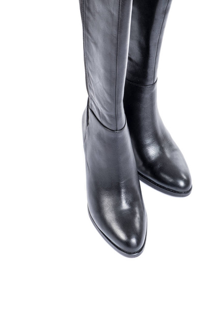 Women's Knee High Black Leather Boots Isolated on White - Photo, Image