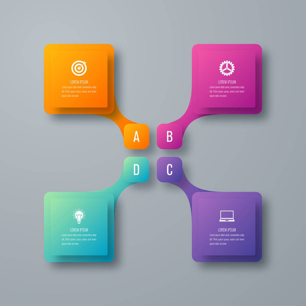 Business infographics template 4 steps with square - Вектор, зображення