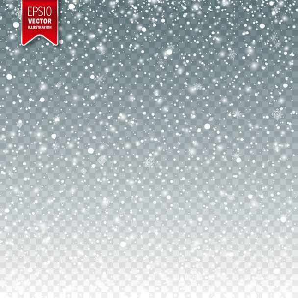 Снег со снежинками. Зимний фон для рождественских или новогодних праздников. Эффект падения снега. Ледяная буря, снегопад, лед
. - Вектор,изображение