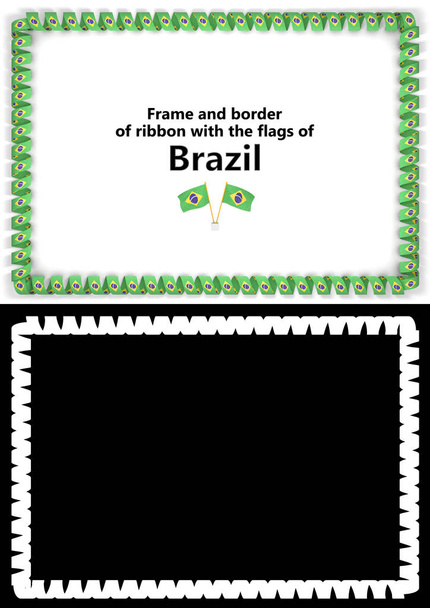 Ramki i krawędzią ribbon z Brazylii flaga Gratulacje, dyplomy, certyfikaty. Kanał alfa. ilustracja 3D - Zdjęcie, obraz
