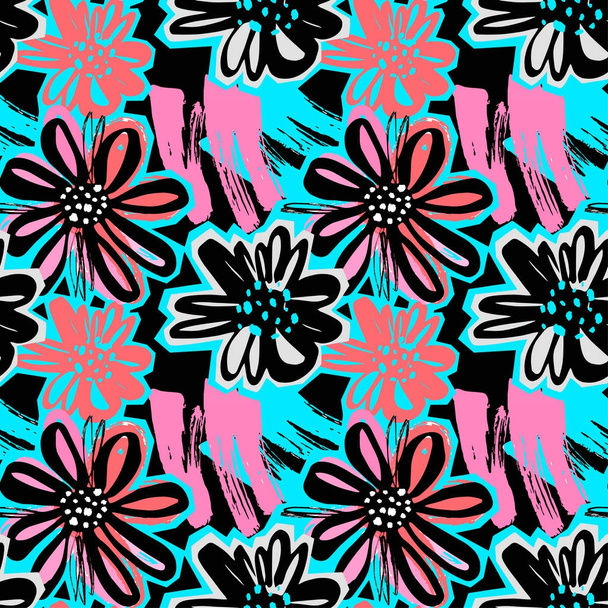 Flowers seamless hand craft expressive ink pattern.  - Vector, afbeelding