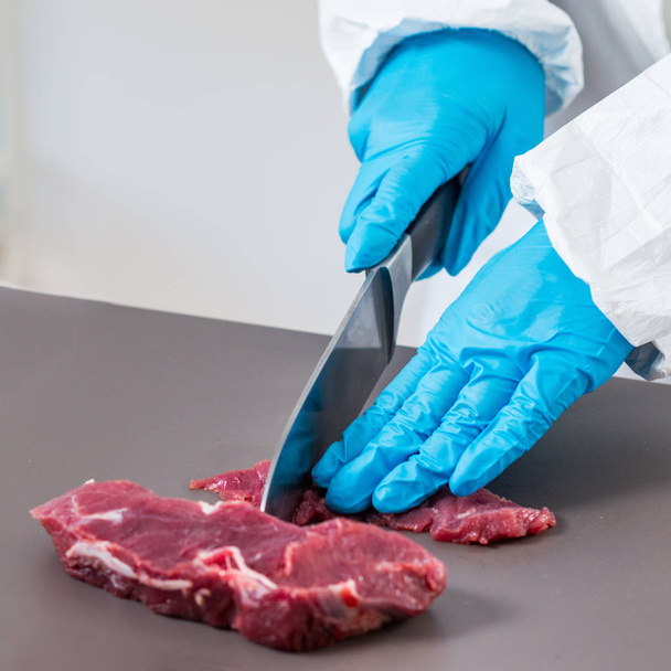 Kwaliteitscontrole deskundige inspectie op vlees in het laboratorium - Foto, afbeelding