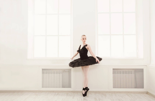 Прекрасная грациозная балерина в черном лебедином платье
 - Фото, изображение