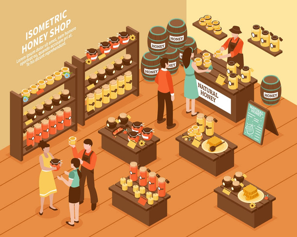Honey Farm Shop Isometric Poster  - Vector, Image