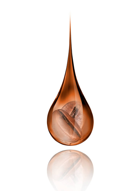Концептуальное изображение двух кофейных зерен в капле на белом
  - Фото, изображение