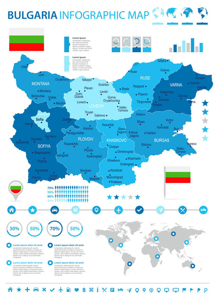 Bulgarije - infographic kaart en vlag - gedetailleerde vectorillustratie - Vector, afbeelding