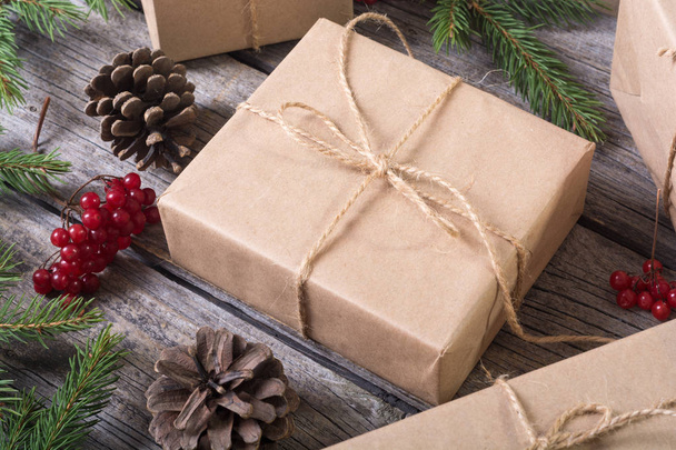 Gifts , viburnum , hazelnut and christmas tree - Fotografie, Obrázek