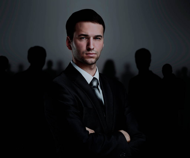 business team standing over a dark background - Photo, image