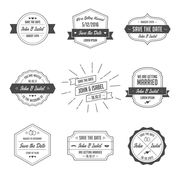 Set of Wedding Badges. Retro / Vintage Design Elements for Wedding Invitation. - Vector, Image