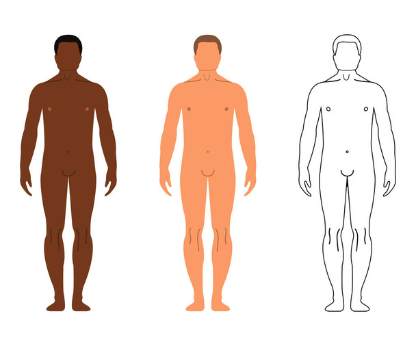 Africano e Europeu Men. Desenhos animados, estilo esboço. Lado dianteiro humano Silhueta. Isolado no fundo branco. Ilustração vetorial
 - Vetor, Imagem