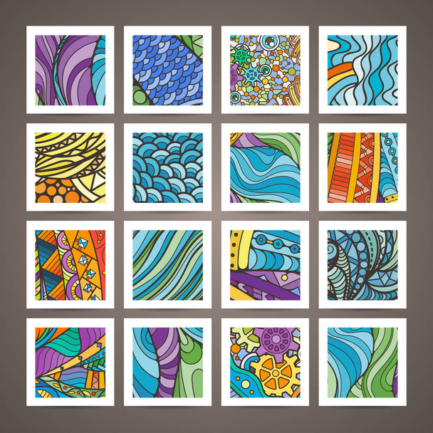 Set of four vector colorful intricate patterns. Doodle. Zentangle - Вектор,изображение