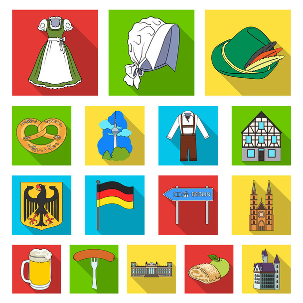 Country Germany flat icons in set collection for design. Germany and landmark vector symbol stock web illustration. - Vetor, Imagem