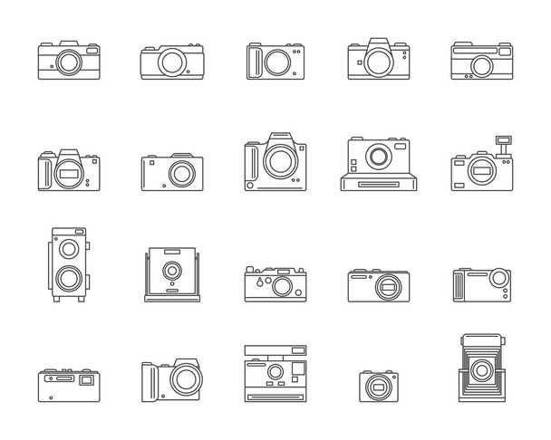 Photo Camera Signs Black Thin Line Icon Set. Vector - Vector, Image