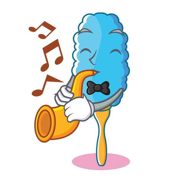 With trumpet feather duster character cartoon - Vector, Imagen